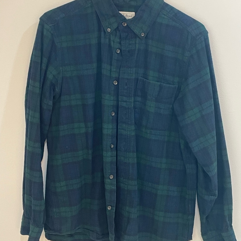 L.L. Bean Men's Navy and Forest Green Plaid Flannel